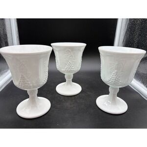 Vintage Indiana Milk Glass Colony Harvest Grape Wine Goblets Set Of 3
